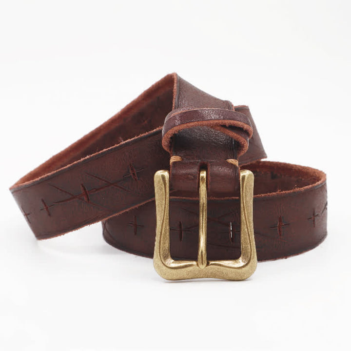 Ceinture en cuir à motif croisé découpée à la main pour homme