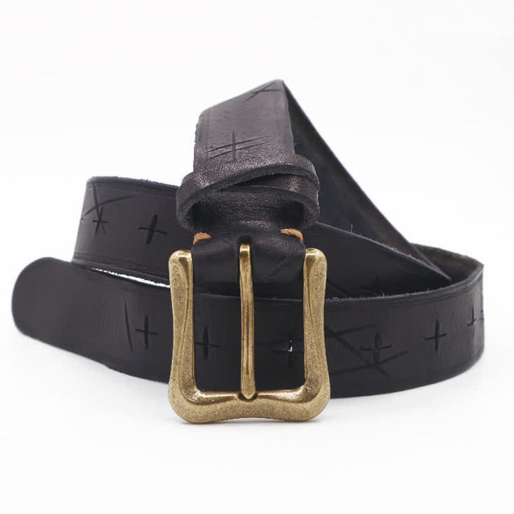 Ceinture en cuir à motif croisé découpée à la main pour homme
