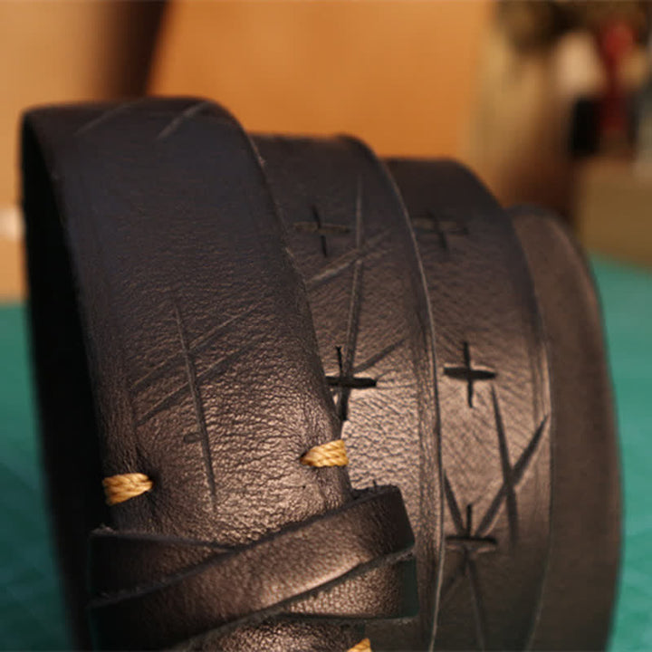 Ceinture en cuir à motif croisé découpée à la main pour homme