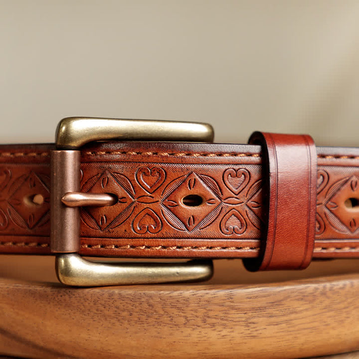 Ceinture en cuir gravée de feuilles de fleurs en relief pour hommes