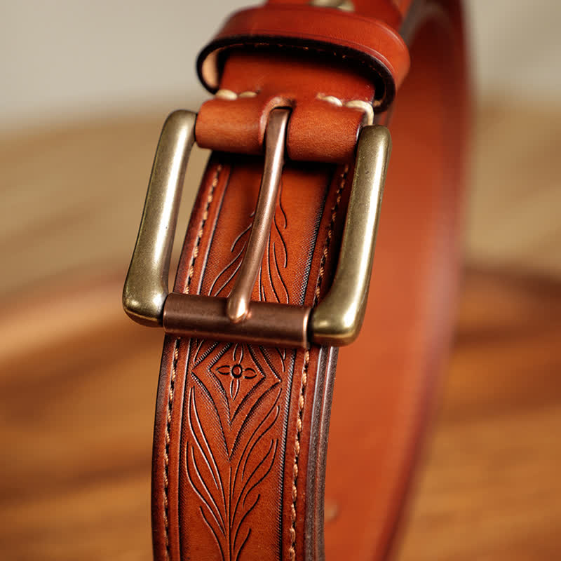 Ceinture en cuir gravée de feuilles de fleurs en relief pour hommes
