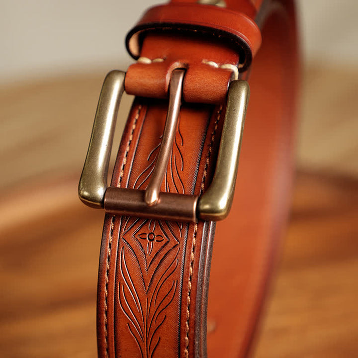 Ceinture en cuir gravée de feuilles de fleurs en relief pour hommes