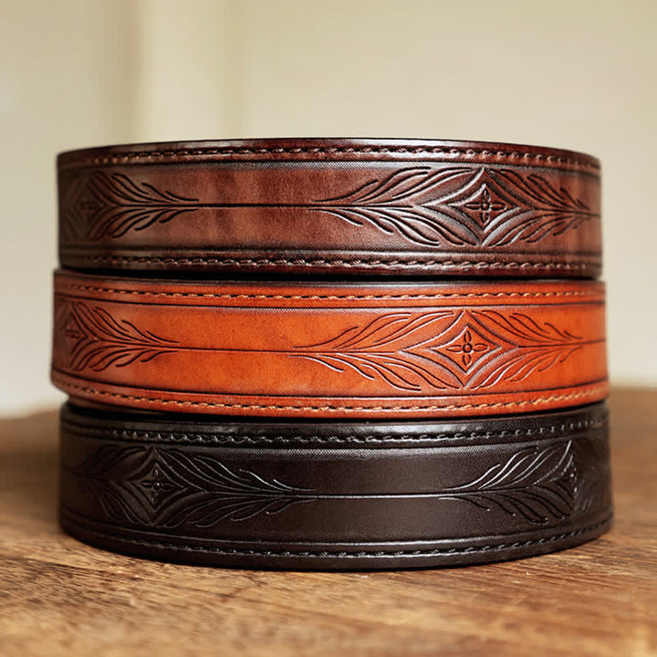 Ceinture en cuir gravée de feuilles de fleurs en relief pour hommes