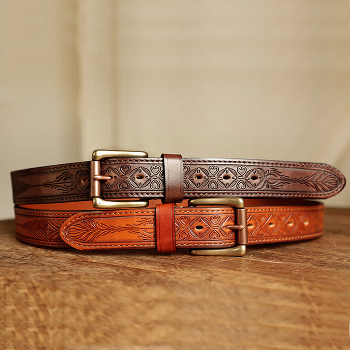 Ceinture en cuir gravée de feuilles de fleurs en relief pour hommes