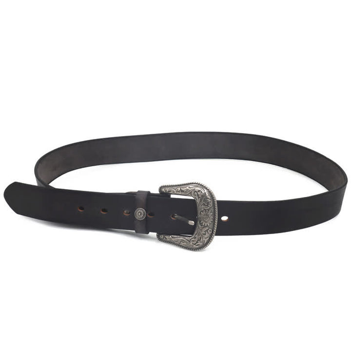 Ceinture en cuir à boucle élégante avec motif de fleur sculptée pour homme