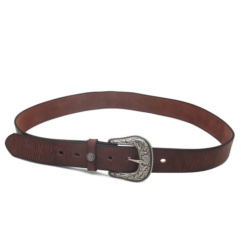 Ceinture en cuir à boucle élégante avec motif de fleur sculptée pour homme