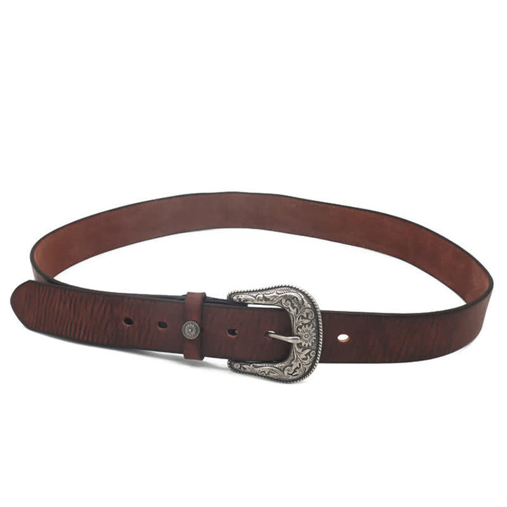 Ceinture en cuir à boucle élégante avec motif de fleur sculptée pour homme