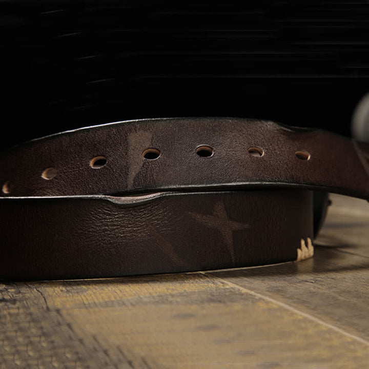 Ceinture en cuir pour jeans à coutures rétro pour hommes