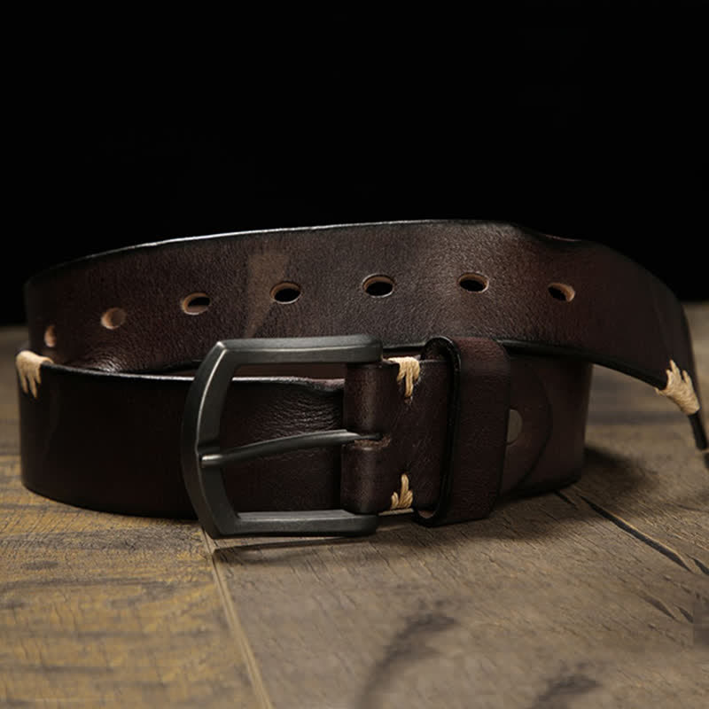 Ceinture en cuir pour jeans à coutures rétro pour hommes