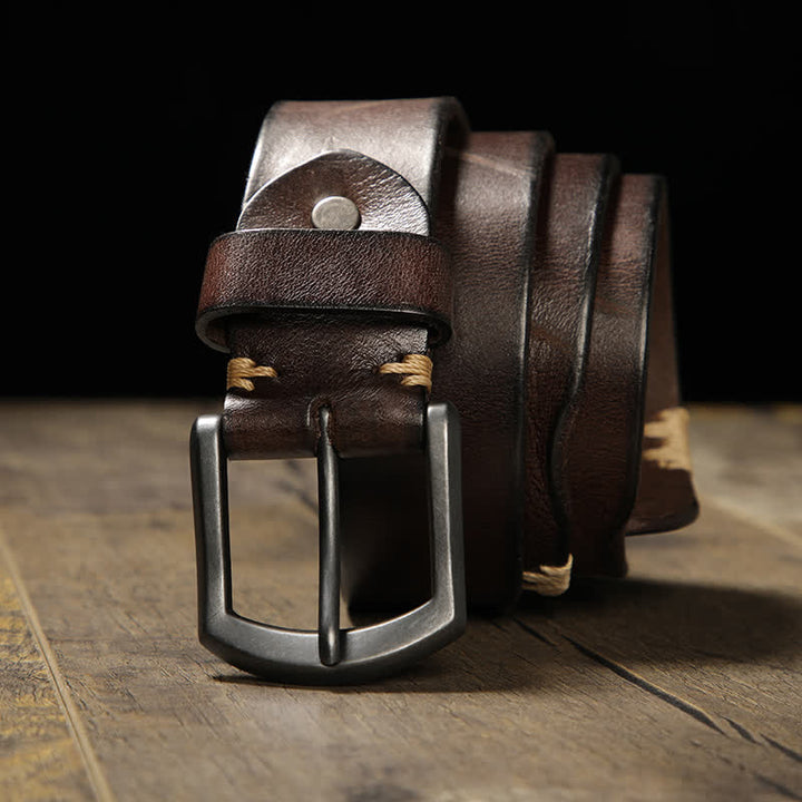 Ceinture en cuir pour jeans à coutures rétro pour hommes