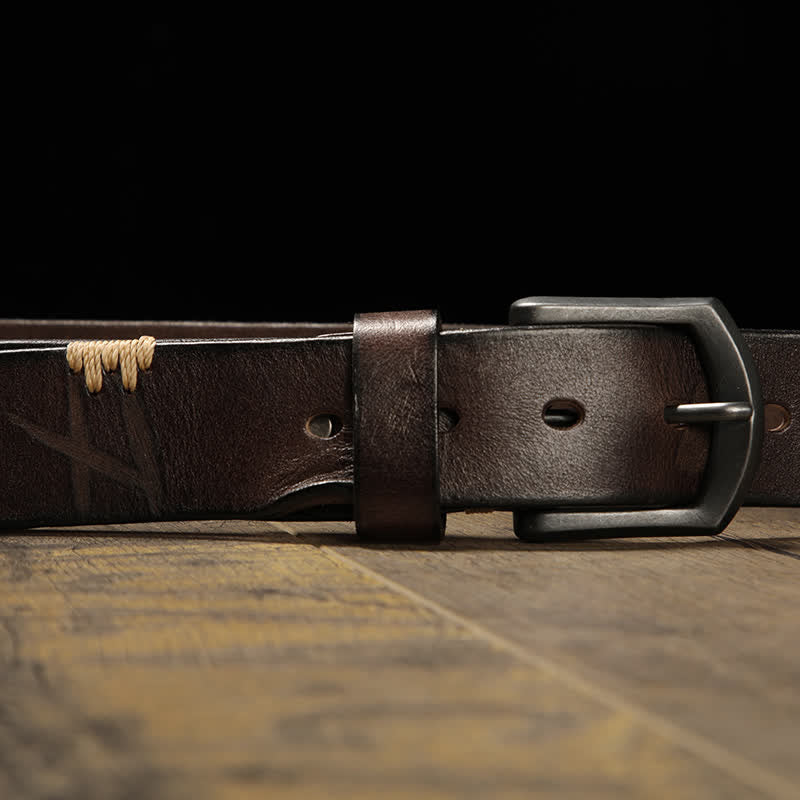Ceinture en cuir pour jeans à coutures rétro pour hommes