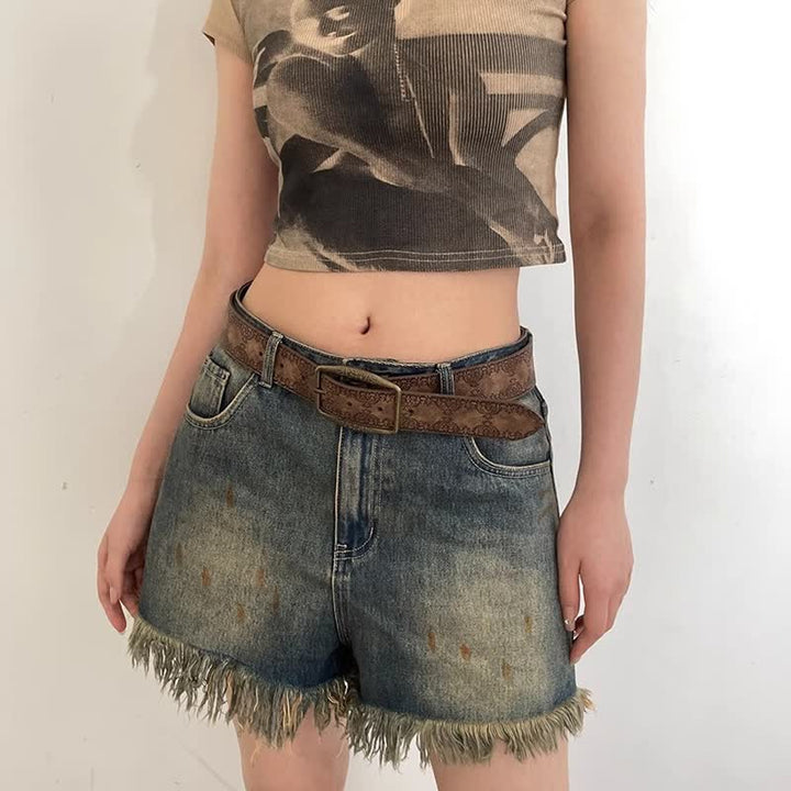Ceinture en cuir marron foncé pour femme avec motif gravé