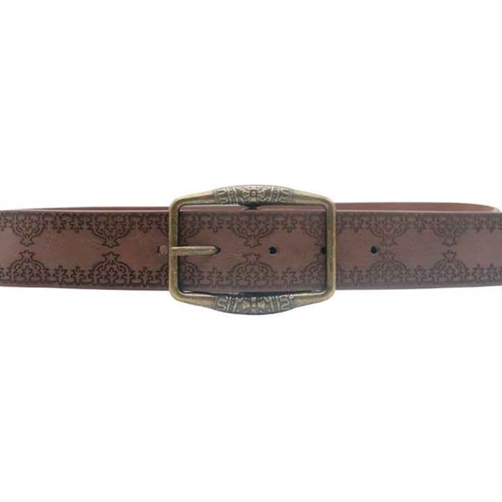 Ceinture en cuir marron foncé pour femme avec motif gravé