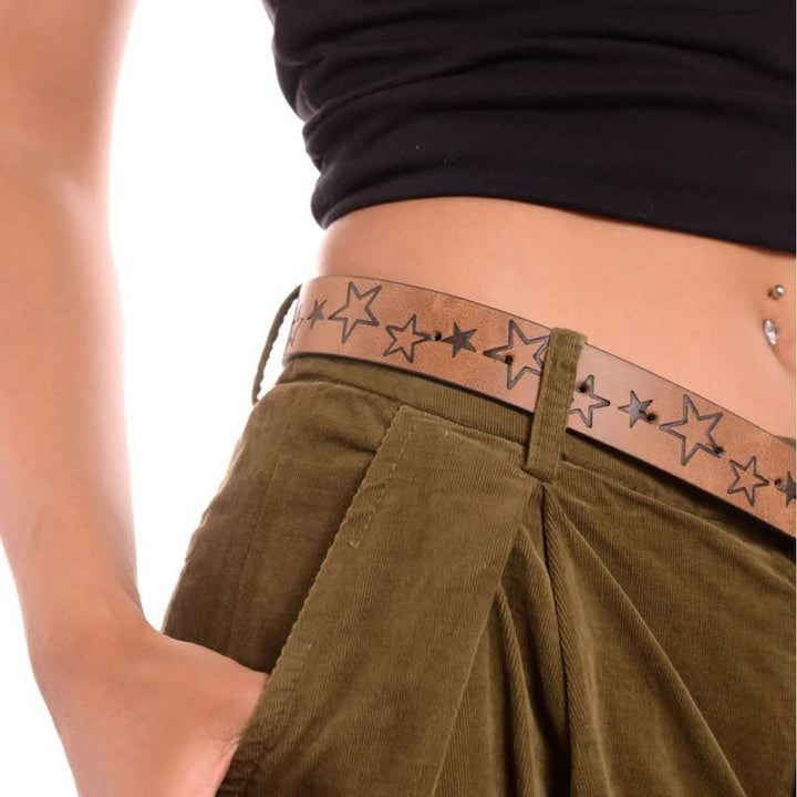 Ceinture en cuir à boucle simple pour femme avec motif étoile