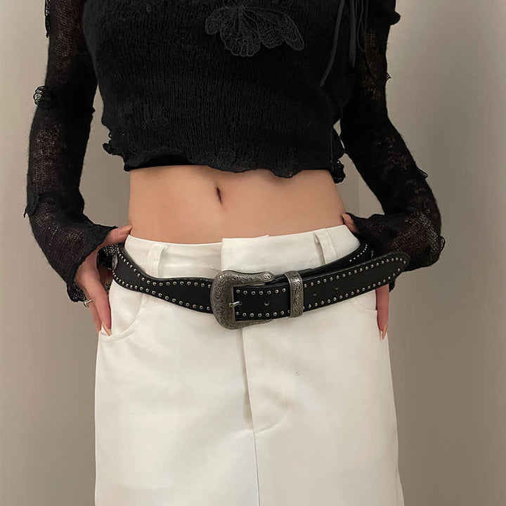 Ceinture en cuir à rivets noirs Advanced Chic pour femme