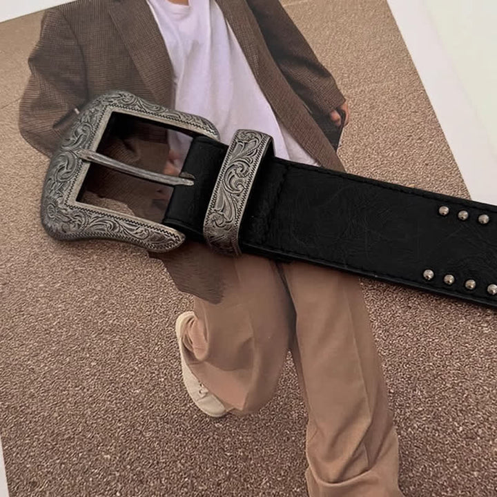 Ceinture en cuir à rivets noirs Advanced Chic pour femme
