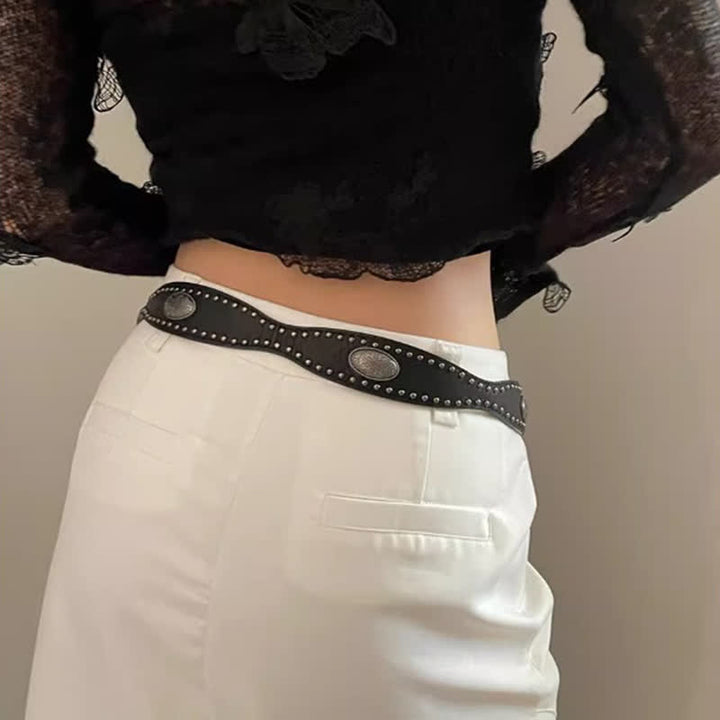 Ceinture en cuir à rivets noirs Advanced Chic pour femme