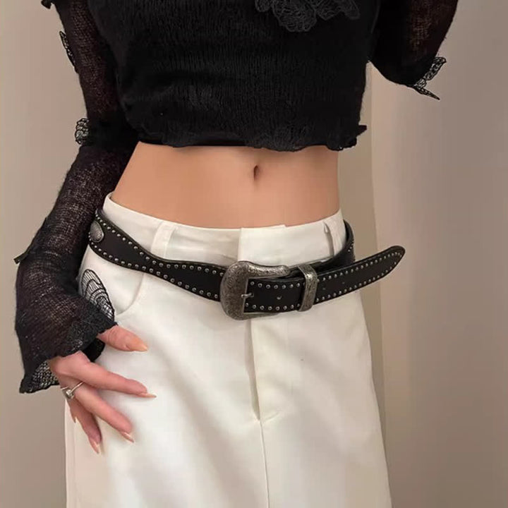 Ceinture en cuir à rivets noirs Advanced Chic pour femme