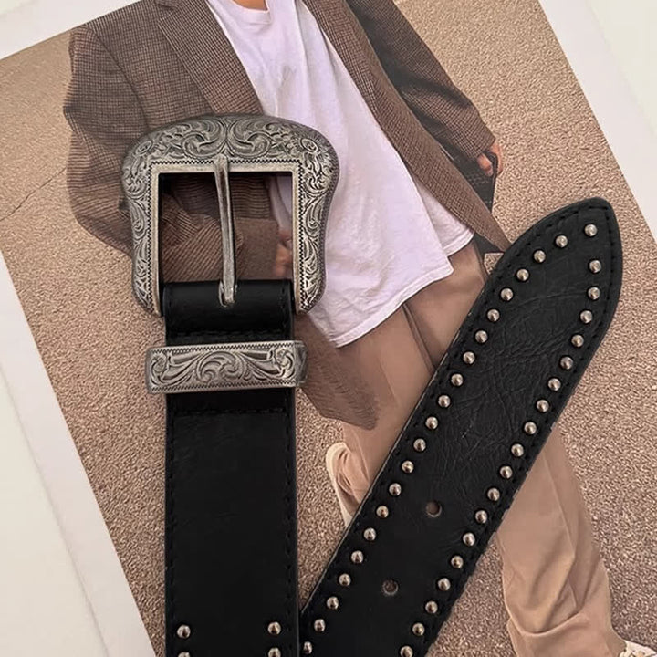 Ceinture en cuir à rivets noirs Advanced Chic pour femme