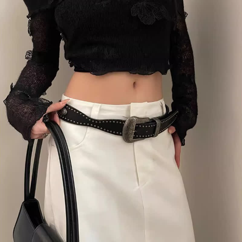 Ceinture en cuir à rivets noirs Advanced Chic pour femme