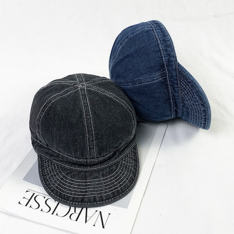 Casquette de baseball décontractée en coton denim avec coutures blanches