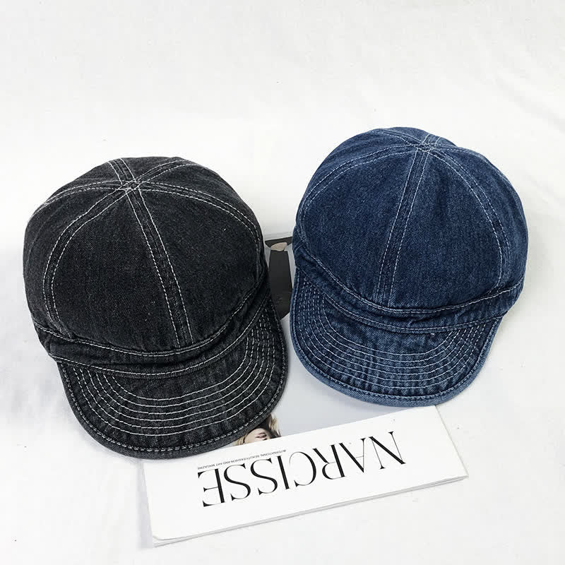 Casquette de baseball décontractée en coton denim avec coutures blanches
