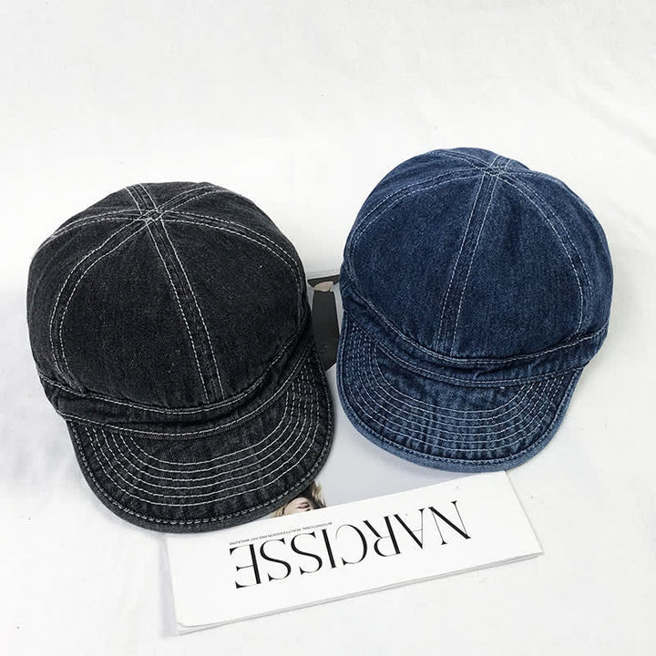 Casquette de baseball décontractée en coton denim avec coutures blanches