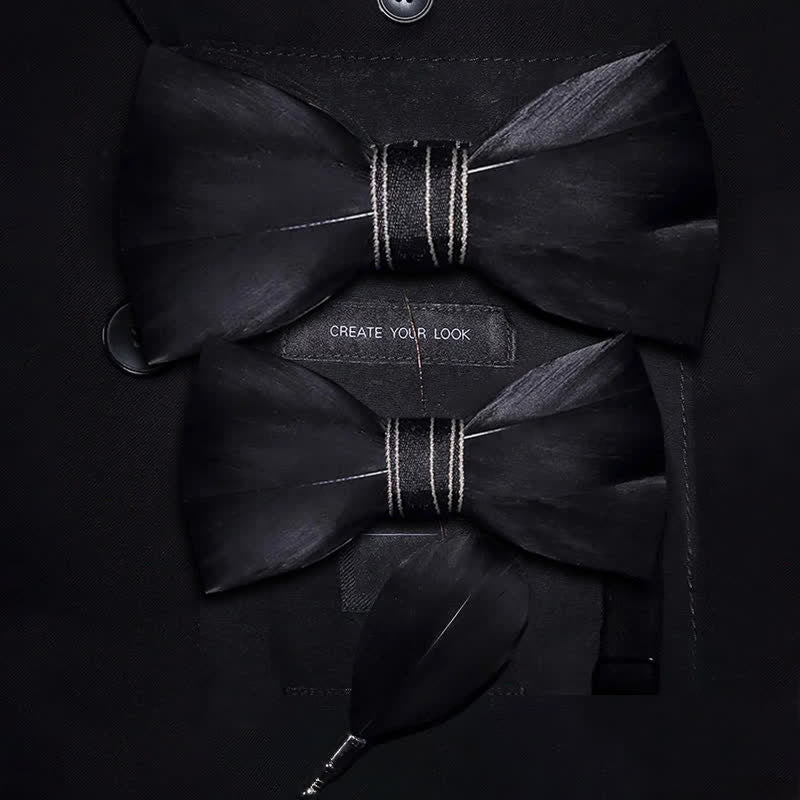 Noeud papillon en plumes nobles noires avec épingle à revers