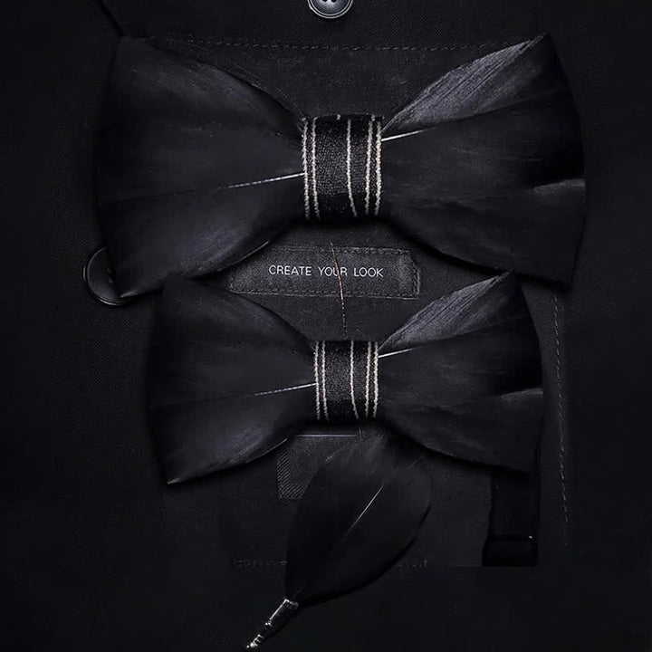 Noeud papillon en plumes nobles noires avec épingle à revers