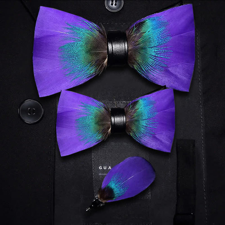 Nœud papillon en plumes violet et bleu sarcelle Royalty avec épingle à revers - Ensemble Parent-Enfant - image 5