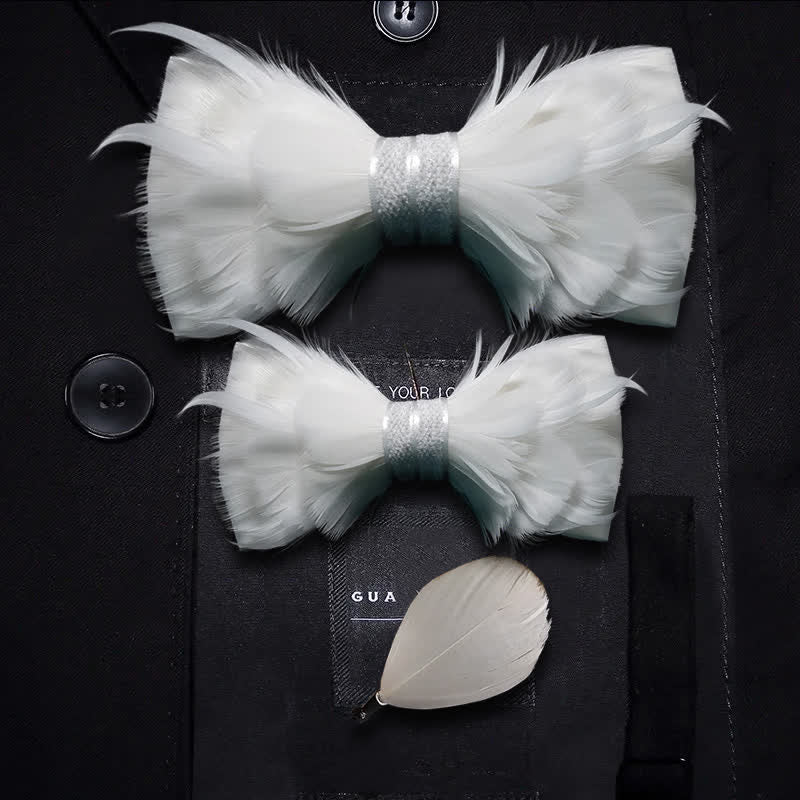 Nœud papillon en plumes de prince blanc pur avec épingle à revers - Ensemble Parent-Enfant - image 4
