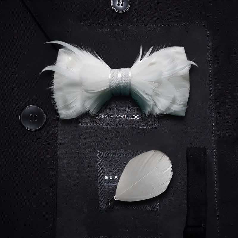 Nœud papillon en plumes de prince blanc pur avec épingle à revers - Enfant - image 3