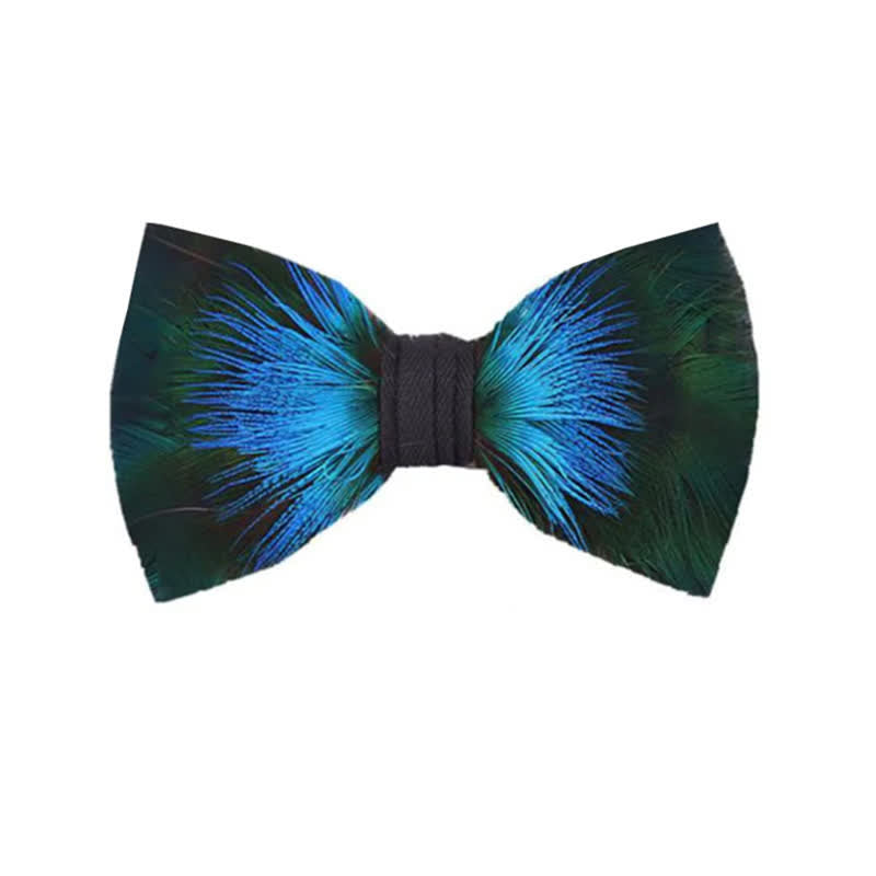 Nœud papillon Aurora bleu et vert avec plumes et épingle à revers