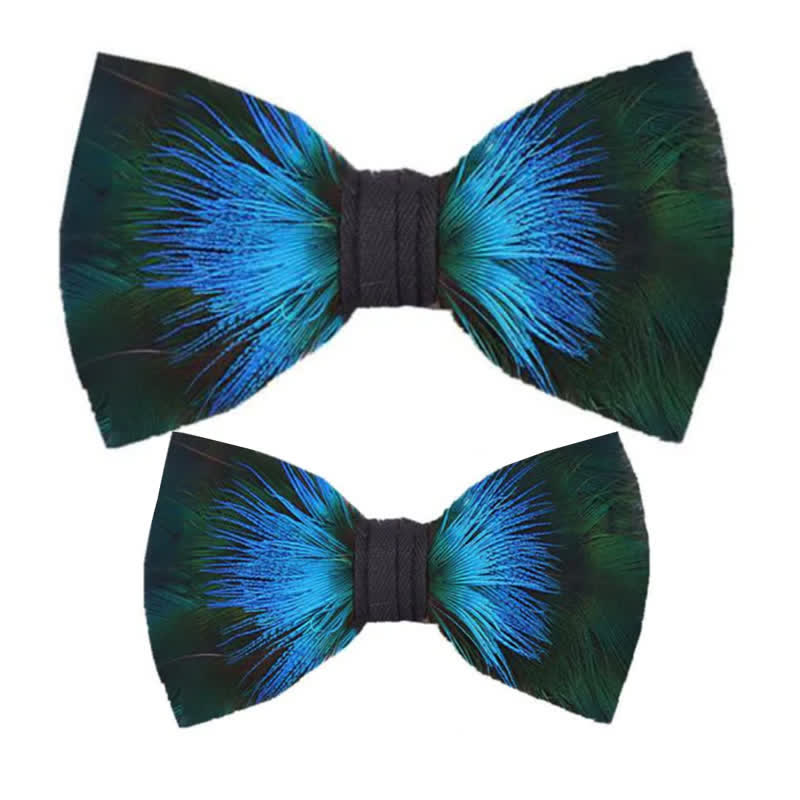 Nœud papillon Aurora bleu et vert avec plumes et épingle à revers