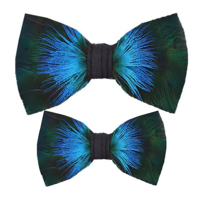 Nœud papillon Aurora bleu et vert avec plumes et épingle à revers