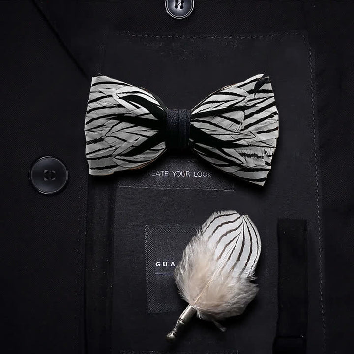 Nœud papillon à rayures zébrées noires et blanches avec épingle à revers - Enfant - image 4