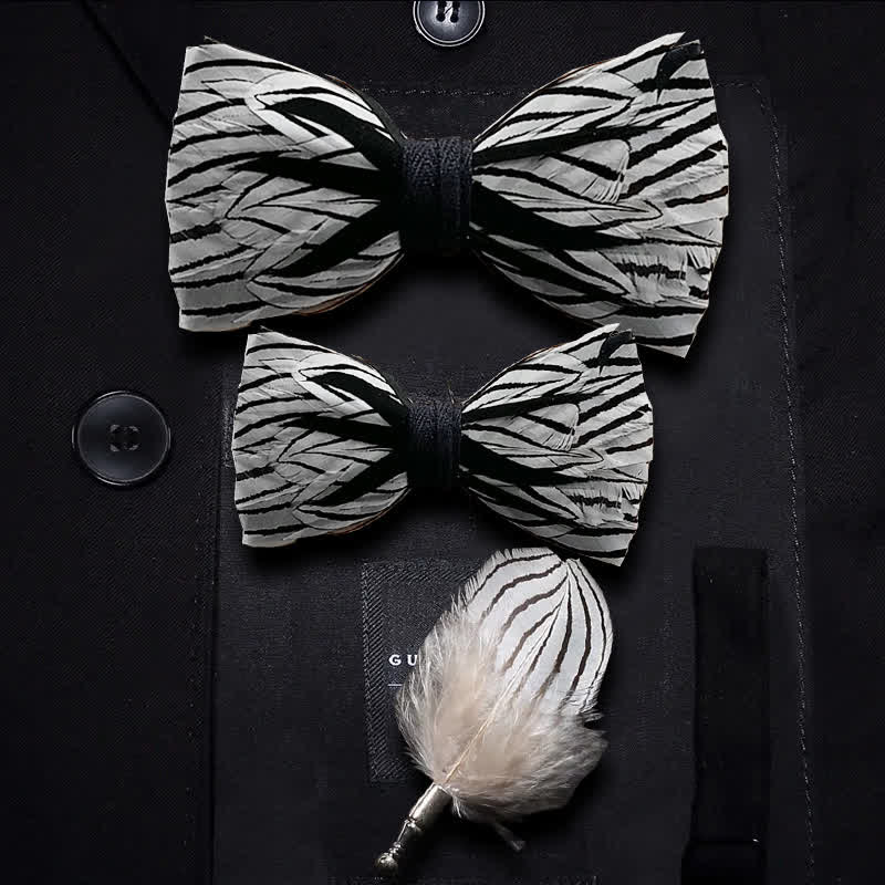 Nœud papillon à rayures zébrées noires et blanches avec épingle à revers - Ensemble Parent-Enfant - image 5