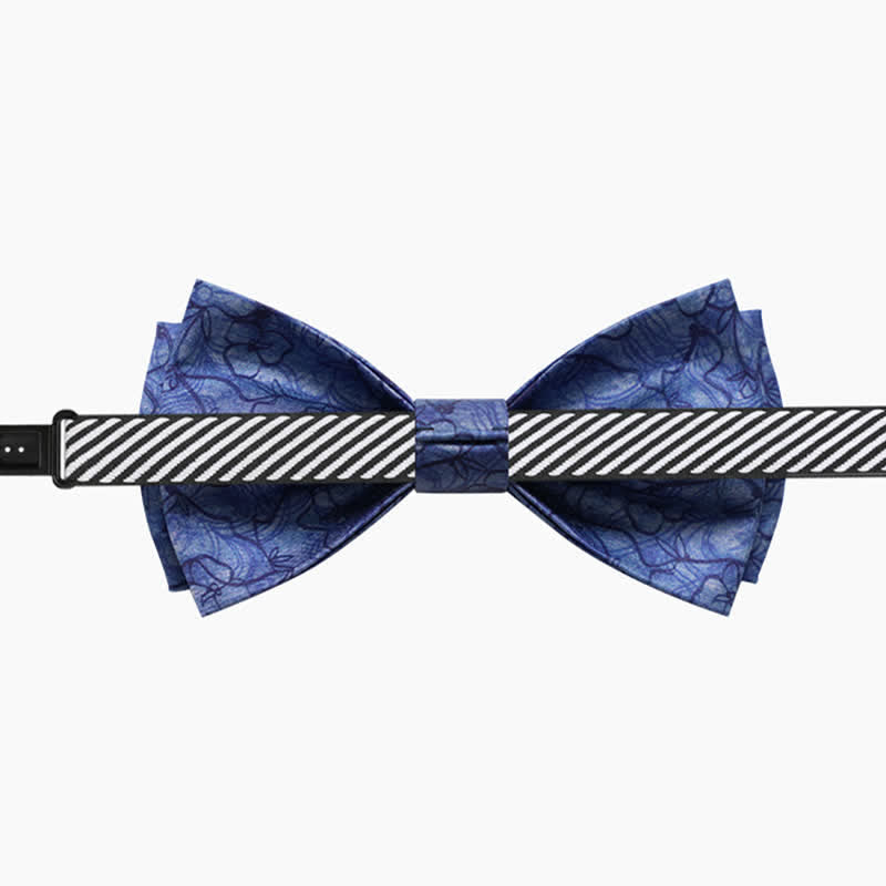 Nœud papillon double épaisseur pour homme avec peinture à fleurs bleues