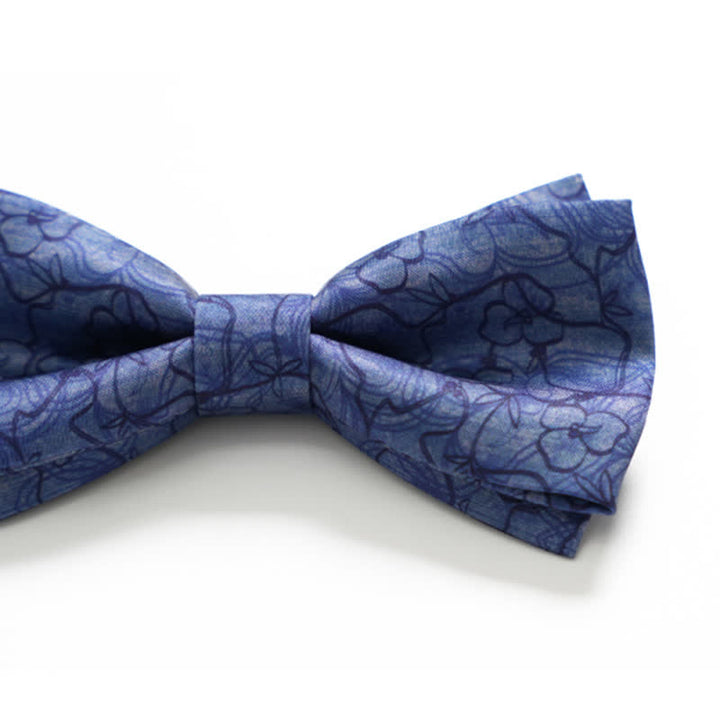Nœud papillon double épaisseur pour homme avec peinture à fleurs bleues