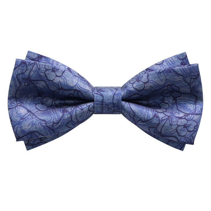 Nœud papillon double épaisseur pour homme avec peinture à fleurs bleues