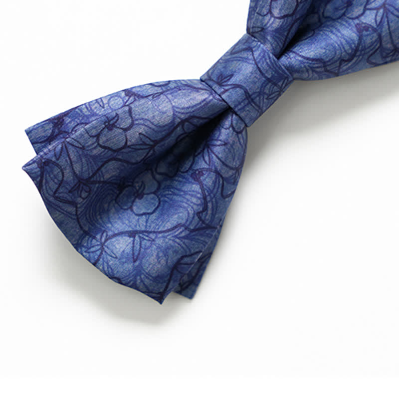 Nœud papillon double épaisseur pour homme avec peinture à fleurs bleues