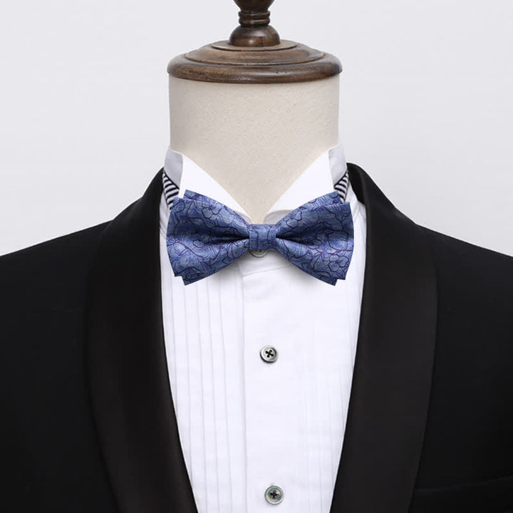 Nœud papillon double épaisseur pour homme avec peinture à fleurs bleues