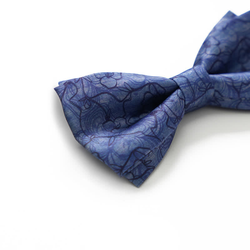 Nœud papillon double épaisseur pour homme avec peinture à fleurs bleues