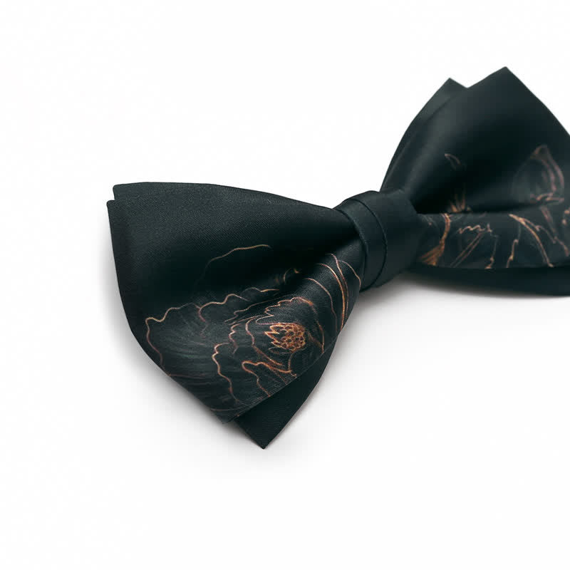 Nœud papillon double épaisseur noir à imprimé lotus pour homme