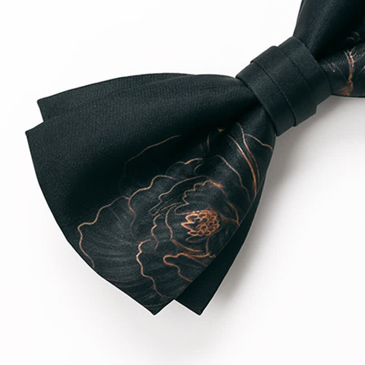 Nœud papillon double épaisseur noir à imprimé lotus pour homme