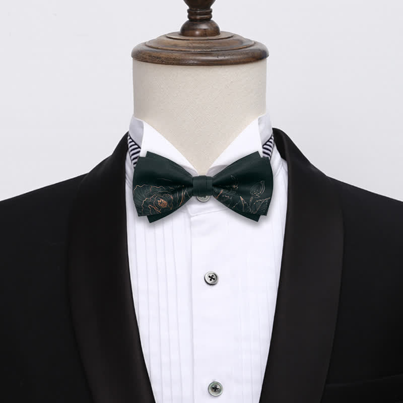 Nœud papillon double épaisseur noir à imprimé lotus pour homme