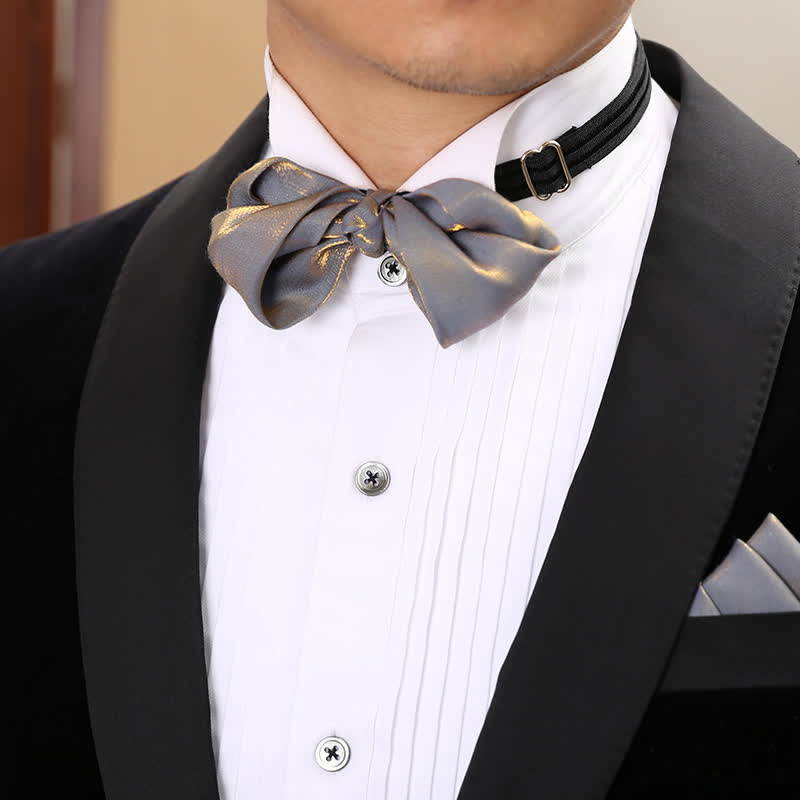 Nœud papillon gris brillant à forme pliée unique pour homme
