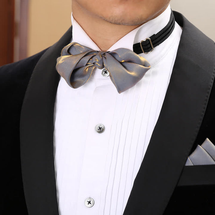 Nœud papillon gris brillant à forme pliée unique pour homme