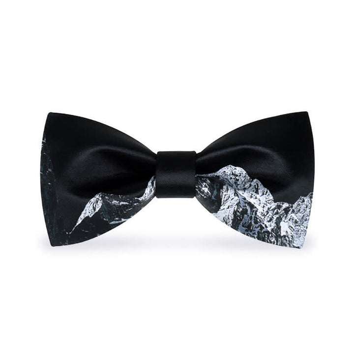Nœud papillon noir et blanc à imprimé montagne enneigée pour homme