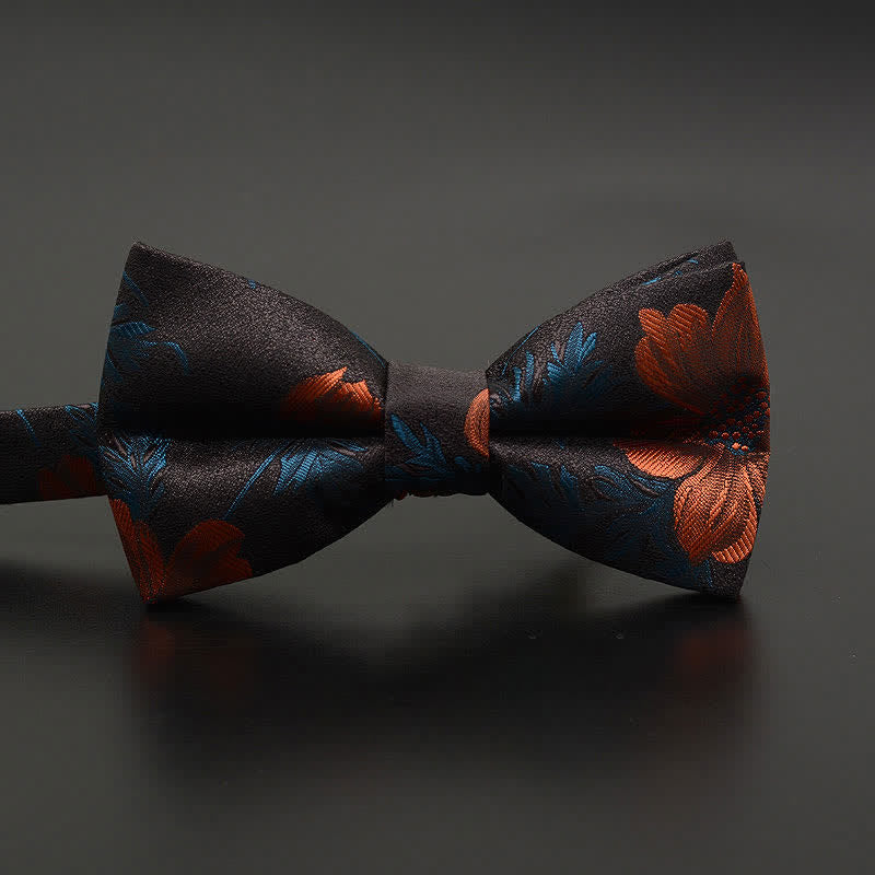 Nœud papillon décontracté à motif floral et plumes pour homme